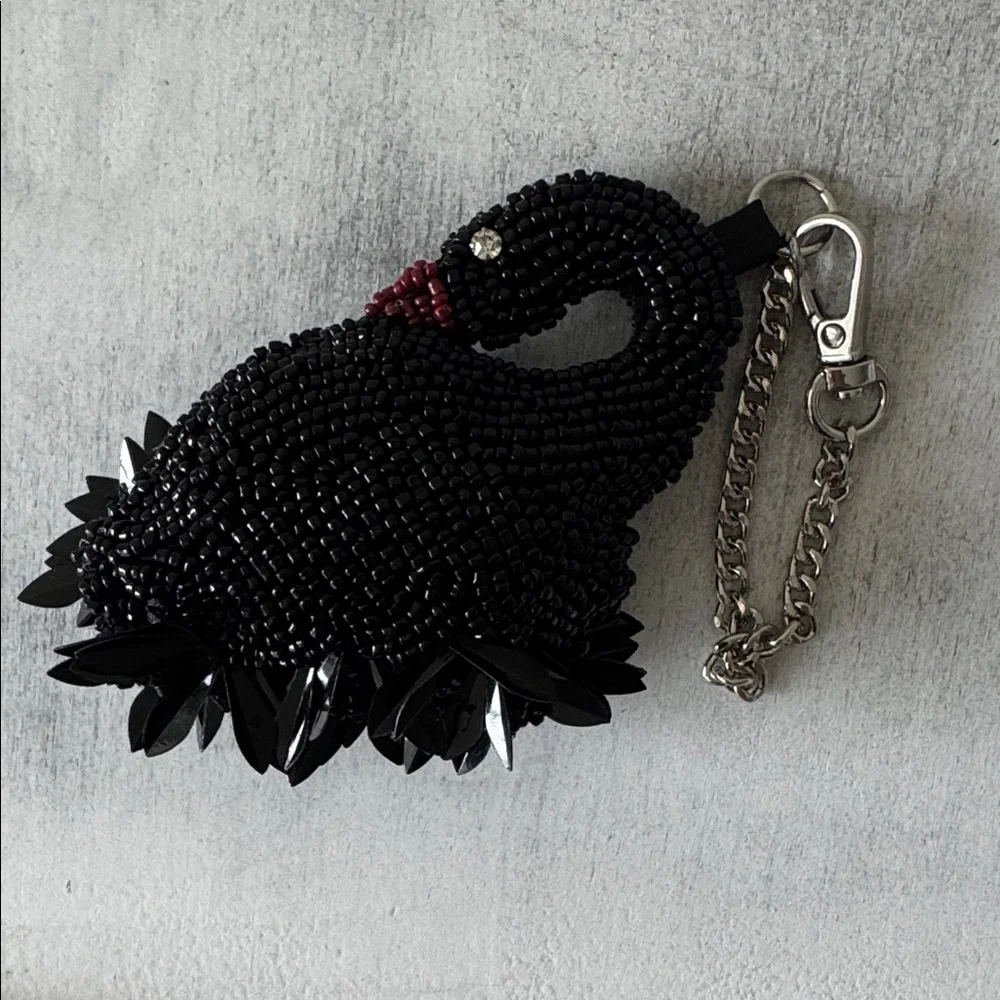 Black Beaded Swan Keychain Handbag Charm Accent Cute